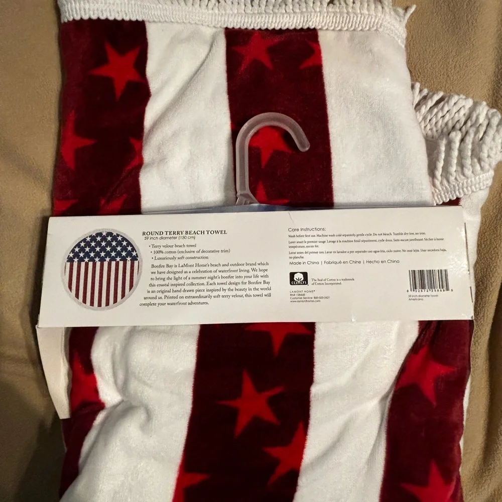 NWT Bonfire Bay Americana Round Beach Towel by Lamont Home Flag 🇺🇸 style